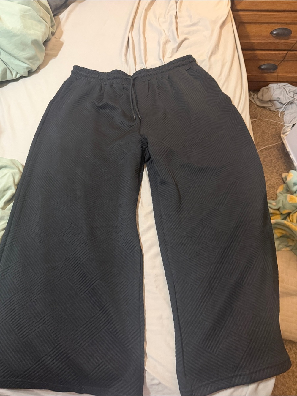 Black Quilted Wide Leg Bottoms - Comfortable Everyday Wear